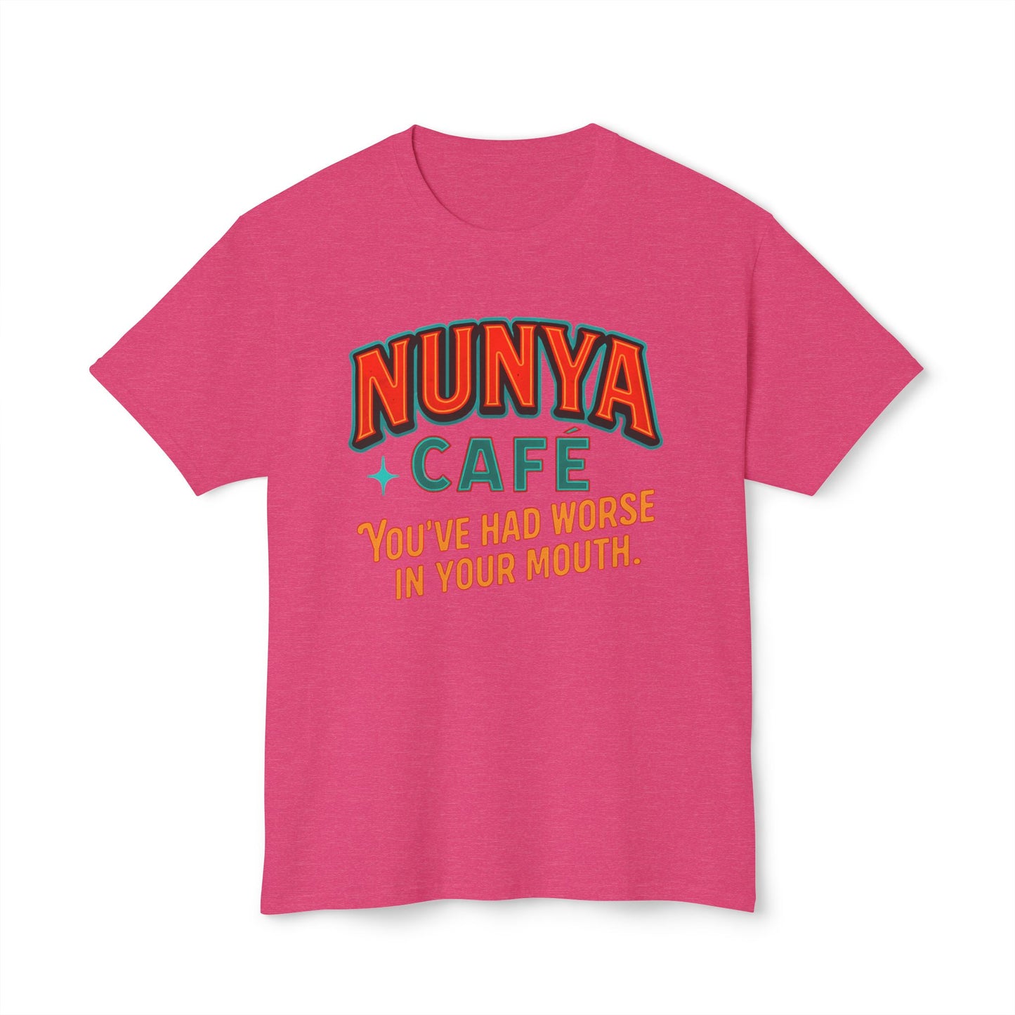 "Locally Grown” on BACK Tee - Nunya Café on Front